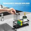 Cisily Black Sponge Holder for Kitchen Sink, Sink Caddy Organizer with High Brush Holder, Kitchen Countertop Organizers and Storage Essentials, Rustproof 304 Stainless Steel, Soap Dispenser Organize (Black)