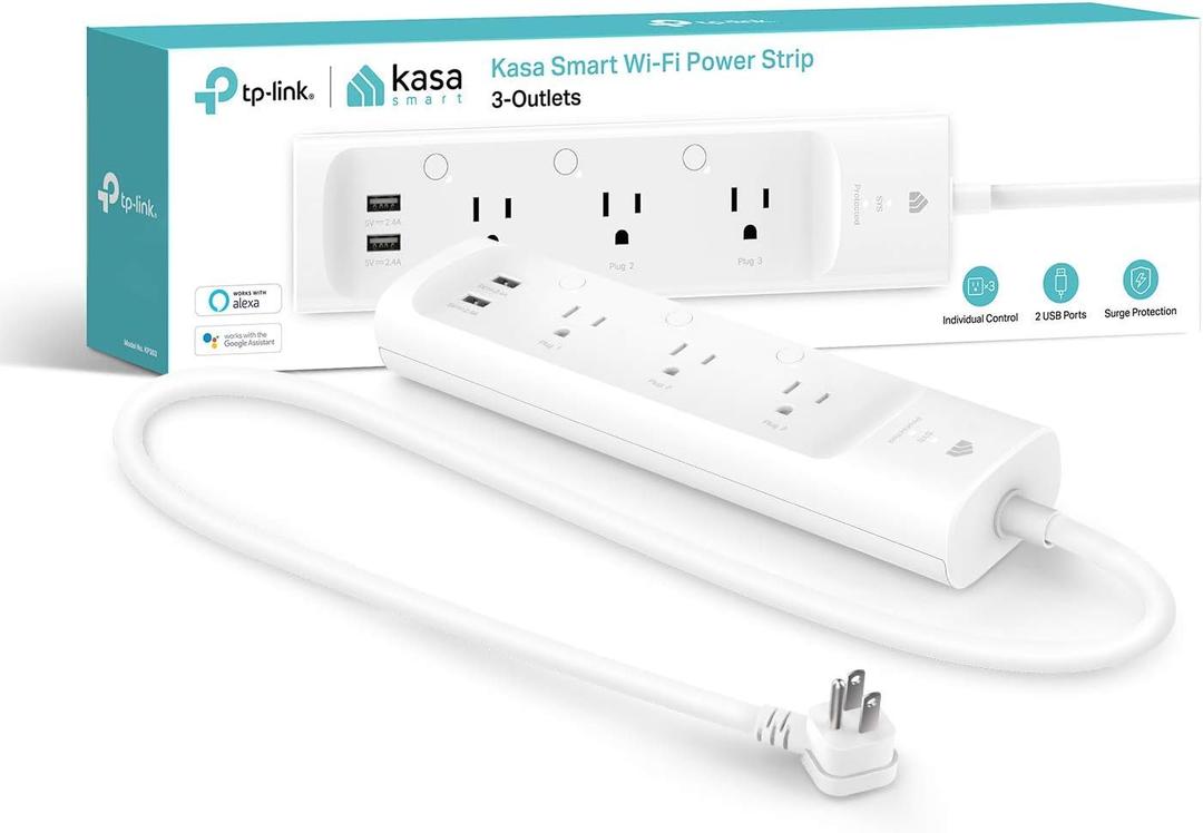 kasa smart Plug Power Strip KP303, Surge Protector with 3 Individually Controlled Smart Outlets and 2 USB Ports, Works with Alexa & Google Home, No Hub Required , White