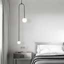 Black Linear Chandeliers Modern Kitchen Island Ceiling Hanging Pendant Lighting Metal Iron Frosted Glass Globe Pendant Light for Dining Room Table Living Room Bar (2-Light-Ushape)