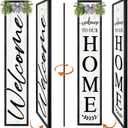 Double-sided Welcome to Our Home Wooden Sign Stand with Magnetic-adhesive Wreath for Front Door, 47" Vertical Farmhouse Welcome Porch Sign, 2in1 Large Tall Porch Leaner Decor for Outdoor Patio Garden (Black Frame)