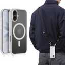 MAGEASY Compatible with iPhone 17 6.3" Case with Crossbody Strap - 16ft Drop Protection, Compatible with MagSafe | Roam M (Transparent)