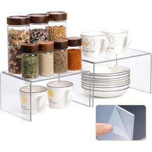 Acrylic Clear Kitchen Rack for Dishes, Spices Jars and Mugs, Kitchen Counter Cabinet Organizer, Clear Spice Rack Shelves, 5mm Thick, 4 Pack