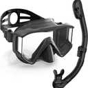 Greatever Snorkel Set Pano 3 Window Snorkel Mask Adult, Panoramic Wide View, Anti-Fog Scuba Diving Mask, Anti-Leak Snorkel Goggles Dry Top Snorkel, Professional Snorkeling Gear for Adults (Black)