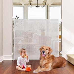 Babepai Retractable Baby Gates Extra Wide | 55" Wide x 34" Tall Dog Gates for Stairs | Indoor/Outdoor Use | Child Gates for Doorways, Deck, Porch, Hallways, Patio - White