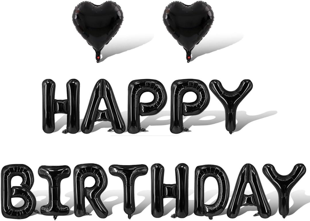 3 x Black Happy Birthday Balloons Banner Foil Balloons Letters Bachelorette Balloon for Black Themed Party Decoration Supplies Halloween Birthday Decoration Decor Ballons Arch Kits Party Balloon Set 15pcs