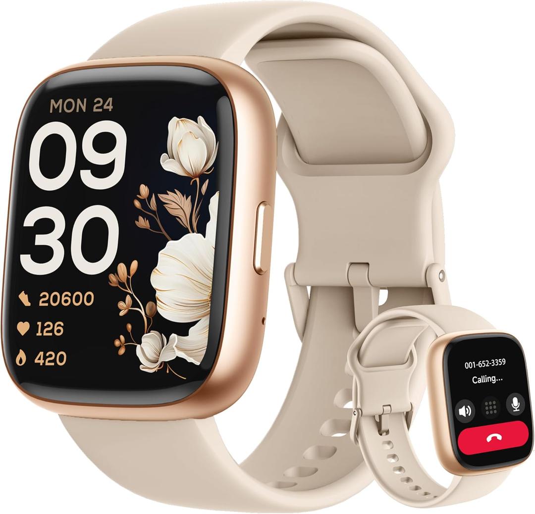 Smart Watch, Alexa Built-in, Answer/Make Calls 44mm Smartwatch Women Men, 1.83" Sports Watch IP68 Waterproof, Heart Rate SpO2 Sleep Stress Monitor, Step Counter Watch for Android & iOS Phone (Beige)