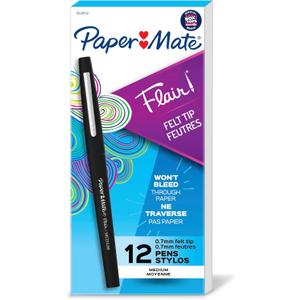 Paper Mate Flair Felt Tip Pens, Medium Point (0.7mm), Black, 12 Count - Teacher Supplies, Journaling, Note-Taking, Writing