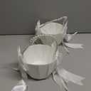 2 Pcs Wedding Flower Girl Baskets with Cute Pearl Handle Bowknot Satin Flower Baskets for Wedding Ceremony, Ivory
