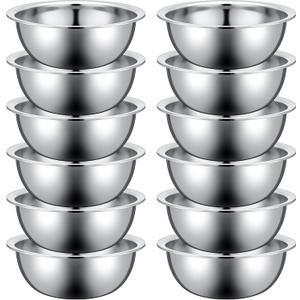 Pinkunn 12 Pcs Stainless Steel Mixing Bowls, Nesting Metal Salad Prep Bowls Bulk Reusable Baking Food Container Large Medium Small for Kitchen Hotel Restaurant Cooking, Silver (8.66 x 3 Inch)