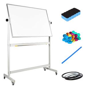 Flybold Rolling Whiteboard with Stand 48x32 Large - Portable White Board on Wheels Double Sided - Wall Mount or Mobile Dry Erase Board with Accessories for Home Office Presentation, Writing, Coaching