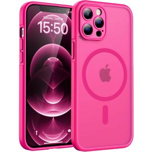 TOCOL Magnetic for iPhone 12 Pro Max Case, Upgraded Full Camera Protection, Compatible with Magsafe, Drop Protection, Translucent Matte Back Bumper Phone Cover 6.7-InchHot Pink