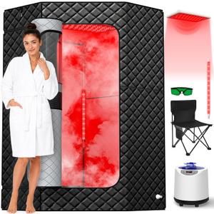 Portable Indoor Sauna for Home Use, Portable Personal Full Body Steam Sauna Spa Tent at Home for Relaxation with 660nm Red Light Lamp, 3L Steamer, Folding Chair, 15 Levels
 (Extra Large)