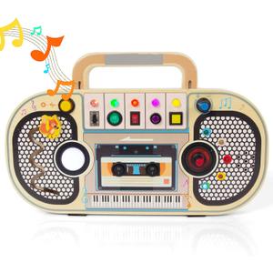 Montessori Radio Toy for Toddlers 3 Years Old Boys Girls, Kids Busy Board with LED Light & Songs Wooden Sensory Board for Fine Motor Skill Travel Toys Gift for Christmas Birthday