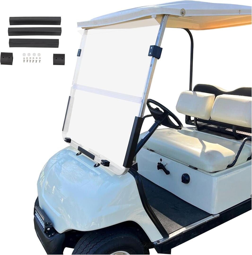 ECOTRIC Clear Windshield Compatible with 1995-2003 Yamaha G14 G16 G19 Gas and Electric Golf Cart Fold Down Windshield