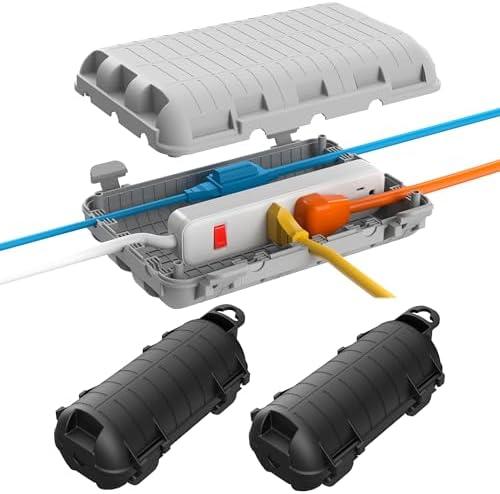 Outdoor Extension Cord Box, 2Pack Large Waterproof Electrical Box Plug Protector Cable Connection Safety Cover IP54 Water-Resistant for Power Strip, Holiday Light and Decorations, Grey+Black