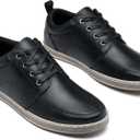 Jousen Men's Leather Fashion Sneakers Retro Dress Business Casual Shoes for Men (Black)