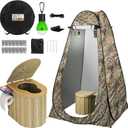 Portable Camping Toilet with Pop-Up Privacy Tent, 12-inch Toilet Seat, Outdoor Portable Folding Toilet Potty for Adults Load Capacity of 400 Lbs, LED-Light Camping Bathroom