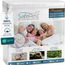 SafeRest Waterproof Queen Size Mattress Protector - Fitted with Stretchable Pockets - Machine Washable Cotton Blend Mattress Cover for Bed (Pure White)