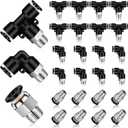 Zhengmy 24 Pcs Push to Connect Tube Fittings 1/4 Inch OD x 1/8 NPT Pneumatic Kit Male Thread Straight Quick Release Connectors Air Connectors, 8 Straight, Elbow, Brunch Tee