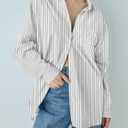 AKEWEI Button Down Shirts for Women Long Sleeve Collared Work Blouse Fashion Oversized Office Shirts with Pocket (Gray, L)