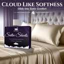 SLEEP SANCTUARY Satin Sheets King Size 4 Piece Luxury Silky Bed Set, Softer Than Silk, 15" Deep Pocket, Cooling & Wrinkle-Free, Moisture-Wicking & Breathable for Hair & Skin (Ivory)