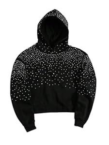 RoseSeek Men's Glitter Rhinestone Hoodie Long Sleeve Hooded Sweatshirts Retro Party Pullover Tops (X-Large)