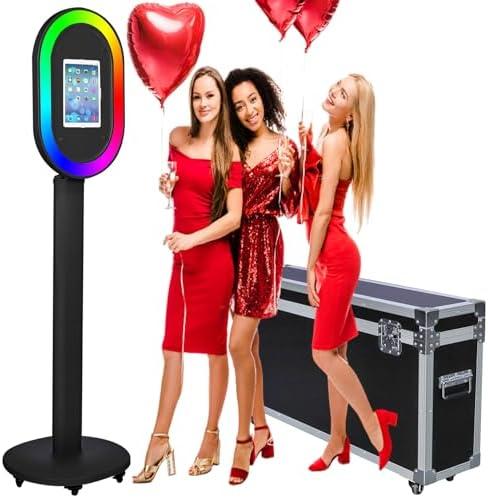 ZLPOWER Photo Booth for iPad 10.2'' 10.5'' 10.9" 11" 12.9" 13" Shell Stand Selfie Station Customized Logo Photobooth Machine with Beauty RGB Ring Light and Flight Case for Events Wedding Parties