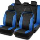 Skechers Memory Foam Seat Covers, Leather Car Seat Covers, Ultimate Comfort & Support Seat Covers, Full Sets, Airbag Compatible, Automotive Universal Fit Most for SUVs, Vans, Sedans, Cars, Trucks, Blue (Black and Blue)