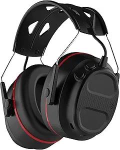 Bluetooth 5.4 Hearing Protection Headphones with 1200mAh Rechargeable Battery, 120H Working Time, 30dB SNR, Ear Muffs with Larger Buttons for Easy Operation, Superior Stereo Sound Quality Black-Red