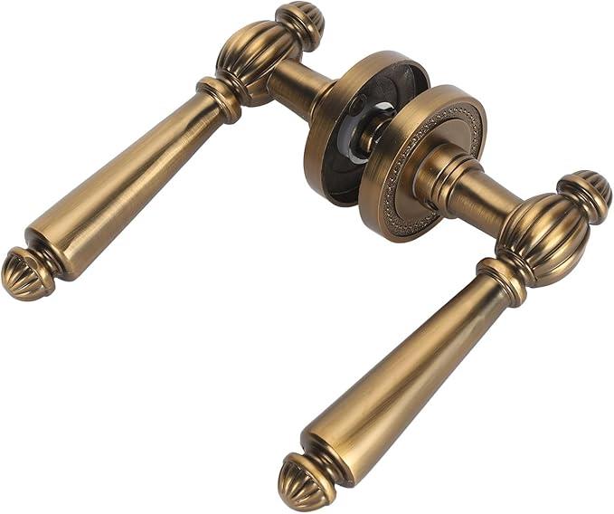 Quiet Bronze Door Handle Lock, Copper Core, Antique Finish, Safety and, Install Kit Included, Entry Lock with Two Keys, Reversible for Right & Left Side