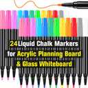 24 Liquid Chalk Markers 12 Colors for Acrylic Calendar Planning Board LED Note Board Glass Dry Erase Board Whiteboard Wet Erase Markers for Window Mirror, 1mm Fine Points, for Easter Holidays