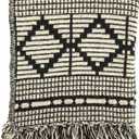 Bloomingville Soft Reclaimed Cotton Blend Throw with Diamond Pattern and Fringe, Black and Beige