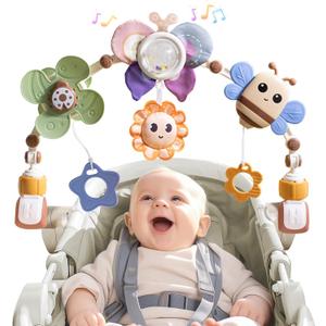 Adjustable Baby Stroller Arch Toys - Car Seat Toys Play Arch Crib Bassinet Toy Activity Arch with Fascinating Toy for Stimulating Baby's Senses Developing Motor Skills Infants Toddlers Gifts