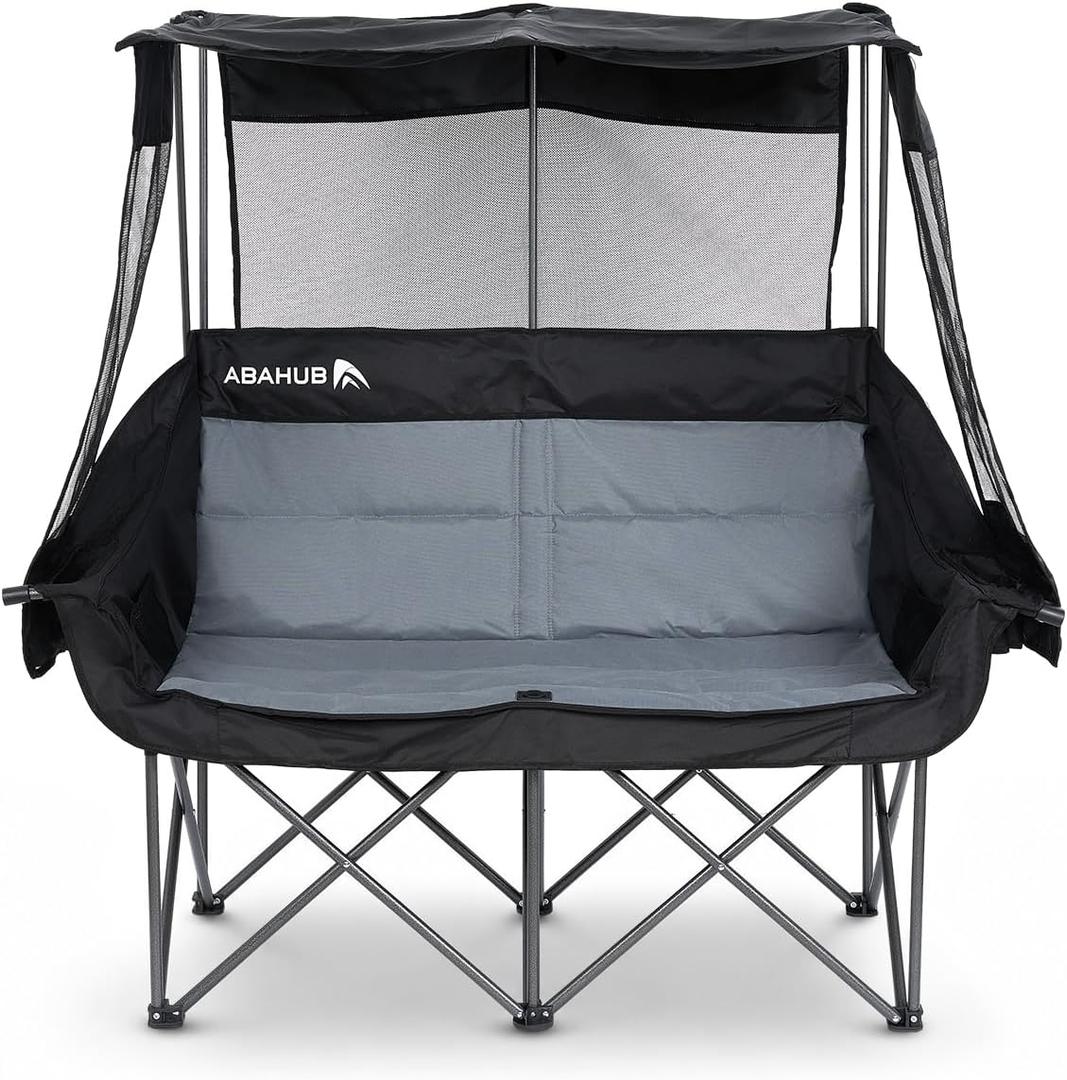 Abahub 2-Person Folding Camping Chair Loveseat Couch with Shade Canopy, 1-pack