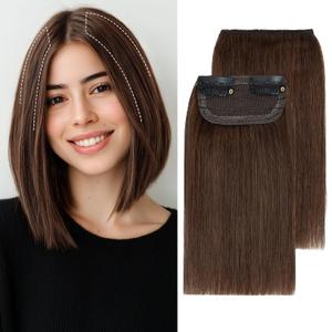 S-noilite Clip in Short Extensions Human Hair 2PCS 2 Clips Clip in Hairpieces For Women with Short Hair Adding Volume 4 Inch Medium Brown