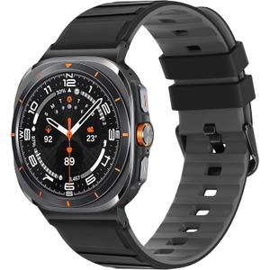 Tasikar No Gap Bands Compatible with Samsung Galaxy Watch Ultra 47mm (2025/2024) Soft Silicone Sport Strap for Galaxy Watch Ultra 47mm (2025/2024) Women Men, Black Grey