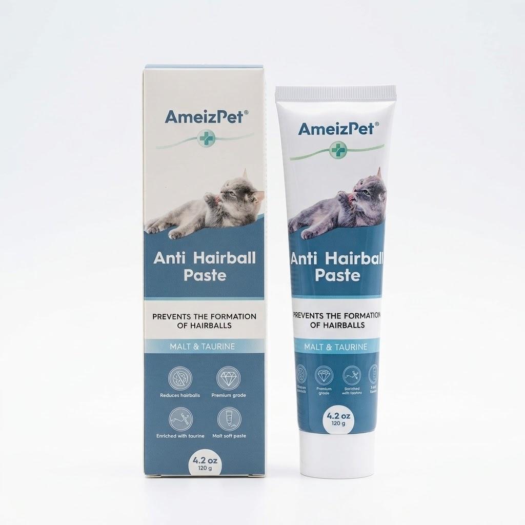 AmeizPet Hairball Remedy for Cats, Malt and Taurine, 4.23 Oz (120g) Anti-Hairball Treatment for Long & Short Fur Cats, Suitable for Kittens and Senior cats, Good as a Gift