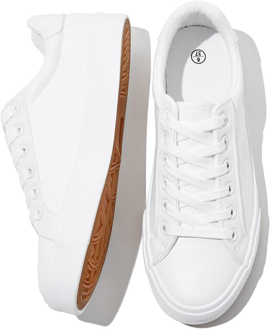 SERNIAL Womens White Tennis Shoes PU Leather Sneakers Casual Walking Shoes for Women (8)