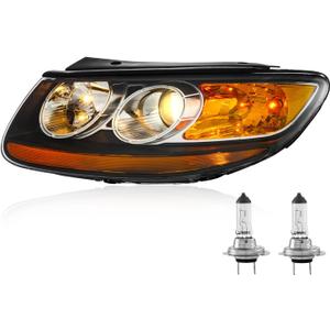 TODO Headlights Assembly Pair Compatible with 2007 2008 2009 2010 2011 2012 Hyundai Santa Fe 6 Pin Headlamp Replacement with Bulbs, Left Driver Side
