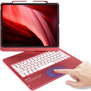 KBCASE Keyboard Case for iPad Air 13 inch M4/M3/M2 (2026/2025/2024)/for iPad Pro 12.9 inch 6th/5th/4th/3rd Gen, 360Rotatable Case with Touchpad & Pencil Holder for iPad Air 13/Pro 12.9 (Red)