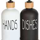 Glass Soap Dispenser Set, Hand Soap and Dish Soap Dispenser with Bamboo Tray. Vintage Soap Dispenser with Pump for Kitchen Drain Outlet and Bathroom. Stylish Permanent Labels (Matte Black&White)