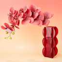 Acrylic Flower Vase for Home Decor, 4x9 Inches Aesthetic Room Decor, Clear Wave Shape Artistic Irregular Transparent Vase, Bedroom or Office Decorations (Red)