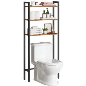HOOBRO Over-The-Toilet Storage, 3-Tier Bathroom Organizer Over Toilet, Wooden Bathroom Shelves, Space Saver, Freestanding Storage Shelf, Easy to Assemble, Rustic Brown and Black BF41TS01