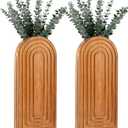 Set of 2 Wooden Wall-Mounted Vases for Dried Flowers, Boho Hanging Planters with Invisible Nails, Modern Farmhouse Home Decor for Living Room, Bedroom, Entryway, Bathroom