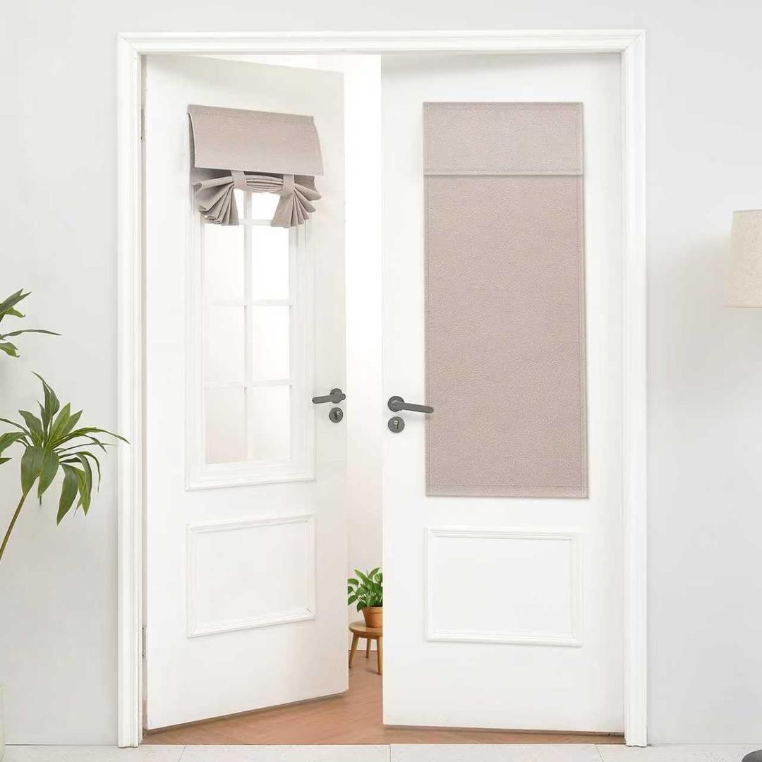 Warmstar Blackout French Door Curtain 1 Panel, Linen Privacy Front Door Window Covering,Insulated Curtain for Glass Velcro Room Darkening Blind,26 X 40 Inch, Khaki