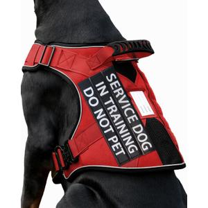 Service Dog in Training Vest, Reflective Do Not Pet Dog Harness with Handle and 6 Patches, Full Metal Buckles, for Medium Dogs Training Walking, Red Medium (45-75 lbs)