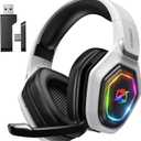 2.4GHz Wireless Gaming Headset for PC, Ps5, Ps4 - Lossless Audio USB & Type-C Ultra Stable Gaming Headphones with Flip Microphone, 40-Hr Battery Gamer Headset for Switch, Laptop, Mobile, Mac (White)