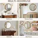 Round Gold Mirror - Modern Wall Mounted Mirror with a Bow Design: 28"x28" Large Matt Gold Antique Wall Decor - Elegant Clean Ornate for Entryway/Fireplace/Bathroom/Hallway