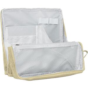 standing Makeup Bag, Compact Yet Spacious Cosmetic Organizer, Waterproof Toiletry Bag with Divider, Brush Holder, Upright Design & Phone/Mirror Holder, Portable Travel Case, Beige