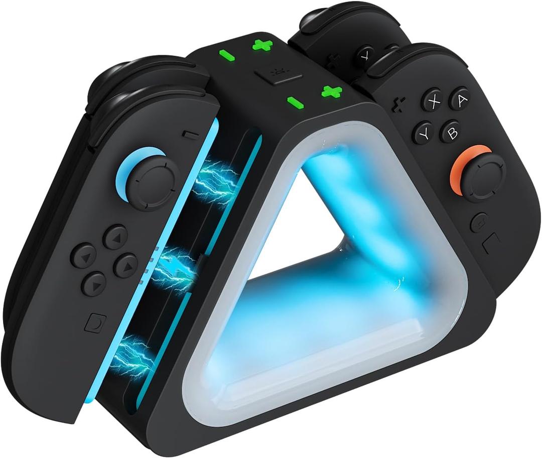 Hosanwell Switch 2 Controller Fast Charging Dock for Switch2,4 Joycos Simultaneous Charging Station with 7 Customizable RGB Lighting Modes, Fast Charge USB-C Cable Included (Black)